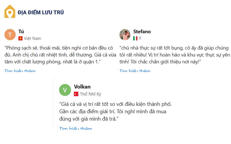 Nhận xét từ khách hàng về Cỏ Homestay SaiGon